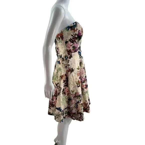 Davids Bridal Womens Strapless Dress 4 Floral Lace Fit & Flare Tea Garden Length - Picture 6 of 16
